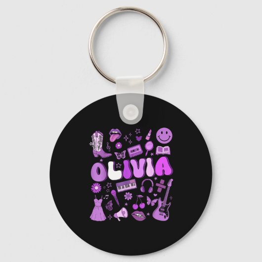 Olivia First Name I Love Olivia Groovy 80's Girls  キーホルダー (正面)