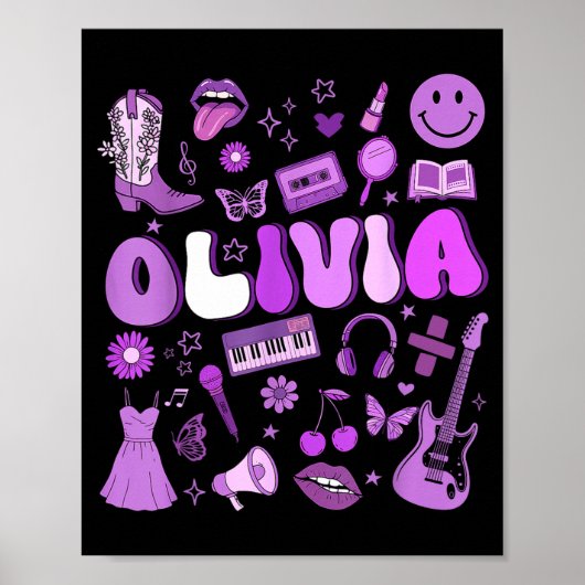 Olivia First Name I Love Olivia Groovy 80's Girls  ポスター (正面)