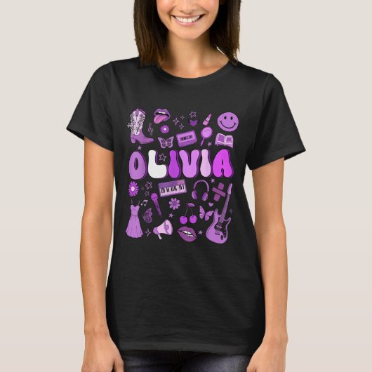 Olivia First Name I Love Olivia Groovy 80's Girls  Tシャツ (正面)