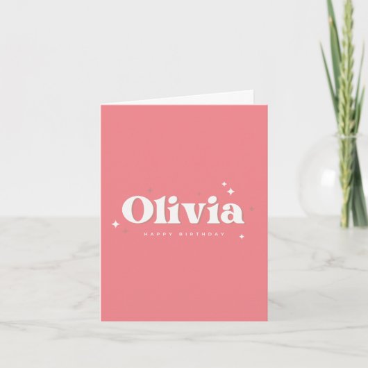 Olivia | Happy Birthday Pink カード (正面)