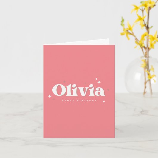 Olivia | Happy Birthday Pink カード (黄色い花)