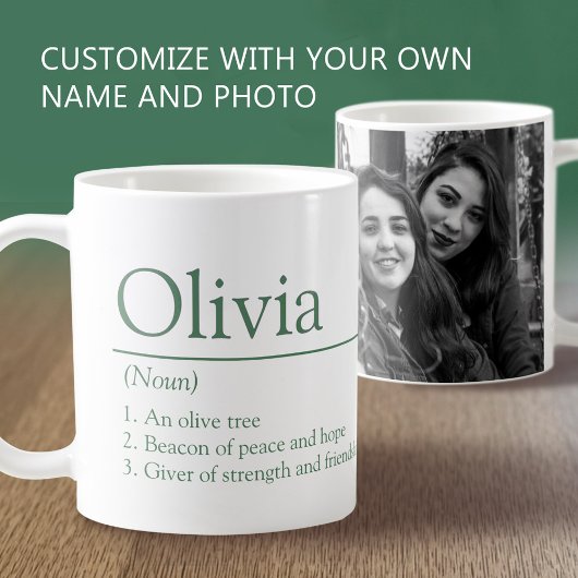 Olivia name definition custom photo green コーヒーマグカップ