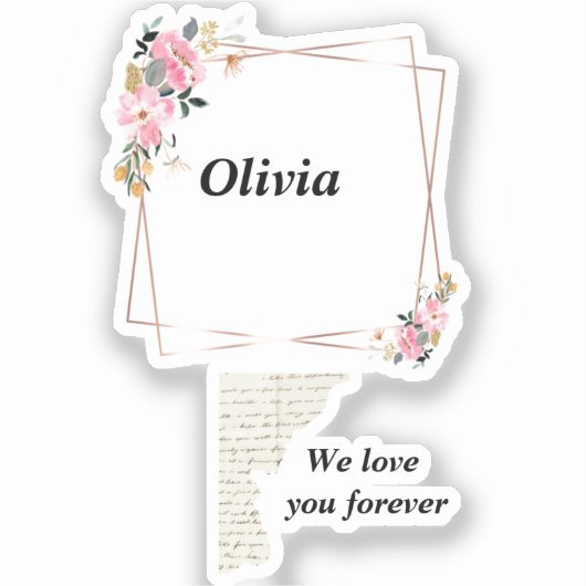 Olivia name sticker – Custom flower-golden line シール (正面)