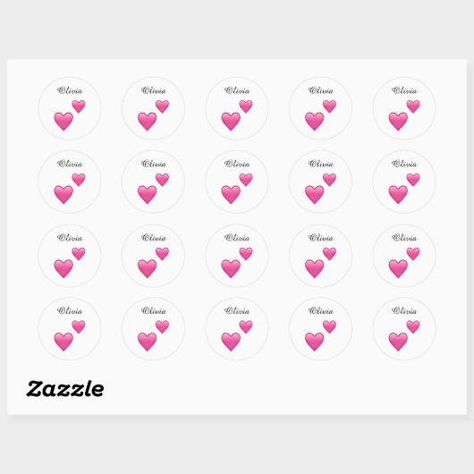 Olivia Personalized Emoji Hearts Round Stickers ラウンドシール (シート)