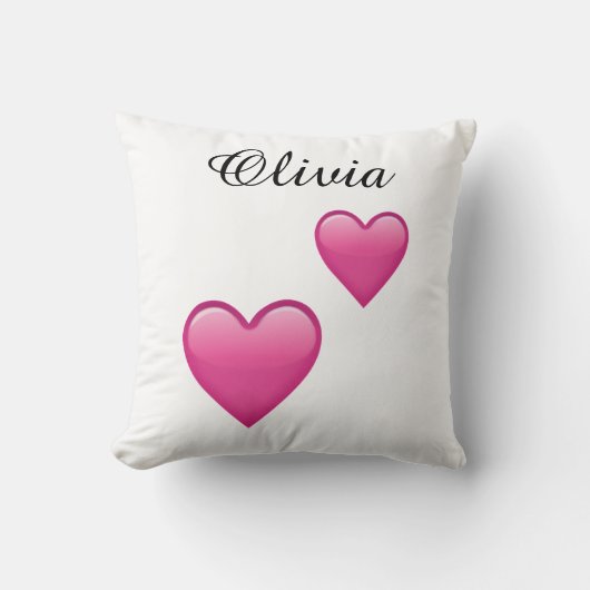Olivia Personalized Emoji Hearts Throw Pillow クッション (正面)