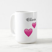 Olivia Personalized Hearts Emoji Mug コーヒーマグカップ (正面左)
