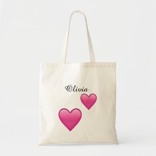 Olivia Personalized Tote Bag with Hearts Emoji トートバッグ (正面)