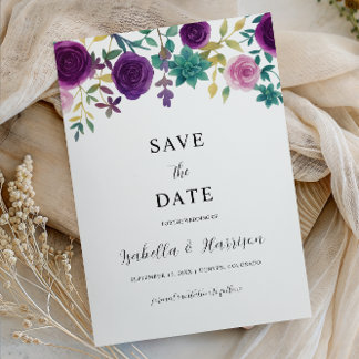 OLIVIA | Purple Floral Save the Date Template 招待状