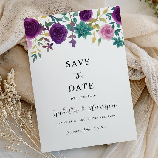 OLIVIA | Purple Floral Save the Date Template 招待状