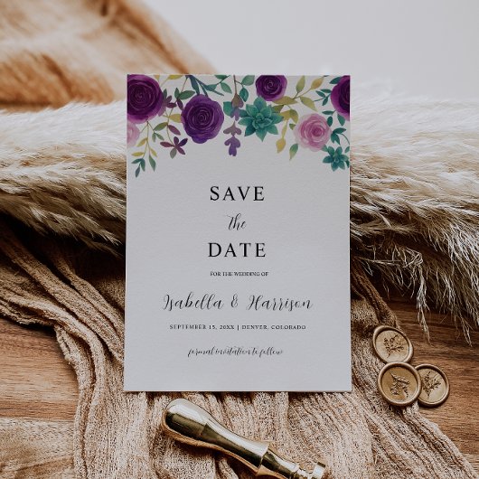 OLIVIA | Purple Floral Save the Date Template 招待状