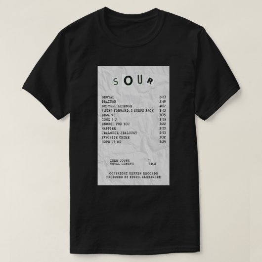 olivia rodrigo sour receipt poster.png tシャツ (デザイン正面)