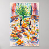 olorful Mediterranean Table Still Life with Wine ポスター (正面)