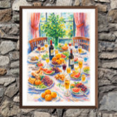 olorful Mediterranean Table Still Life with Wine ポスター