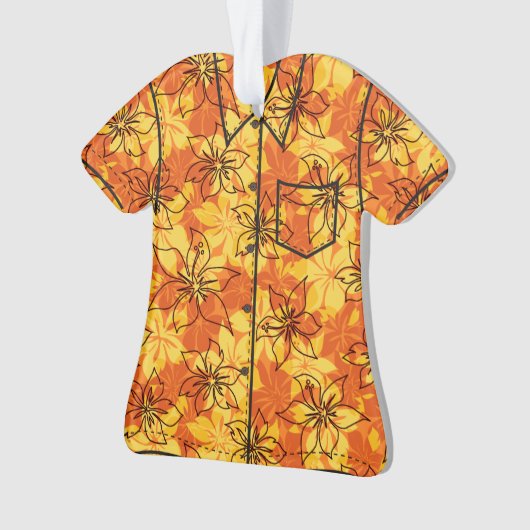 Olowaluのハイビスカスのハワイの迷彩柄のアロハワイシャツ オーナメント (正面)