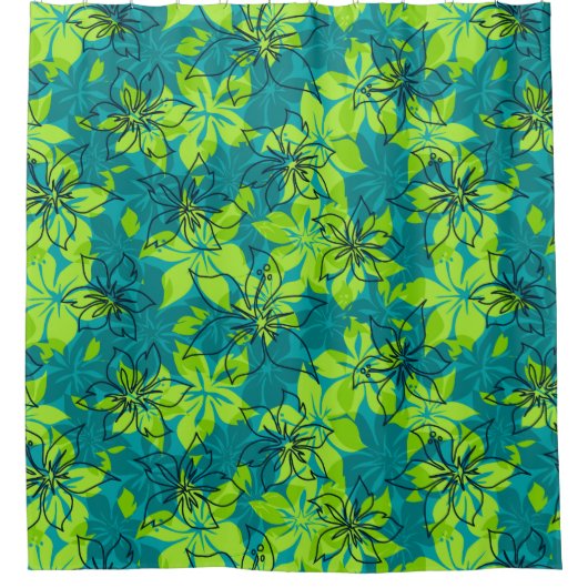 Olowaluのハイビスカスのハワイアンの迷彩柄 シャワーカーテン (正面)