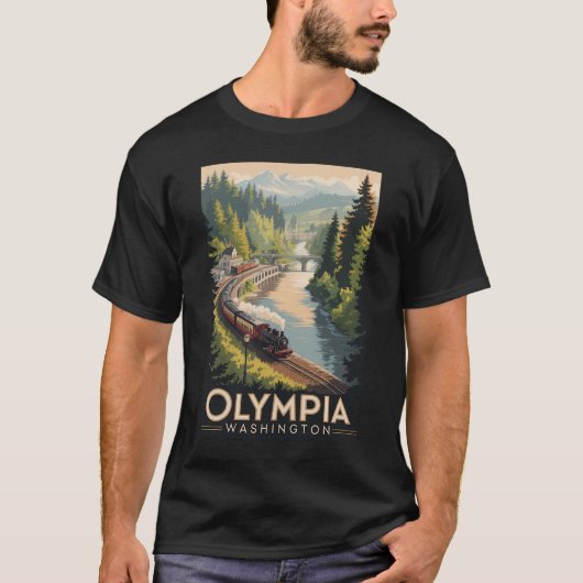Olympia Washington Illustration Travel Art Vintage Tシャツ (正面)