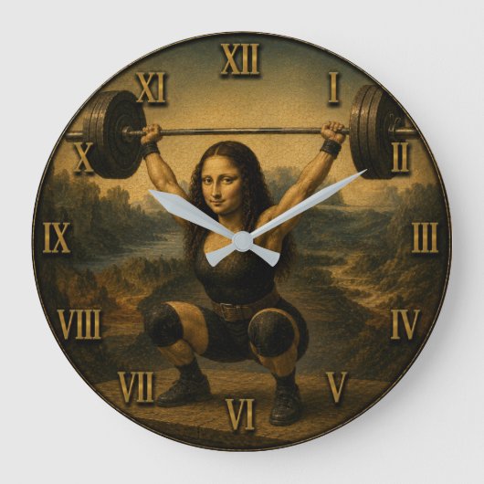Olympic Weightlifter Funny Mona Lisa ラージ壁時計 (正面)