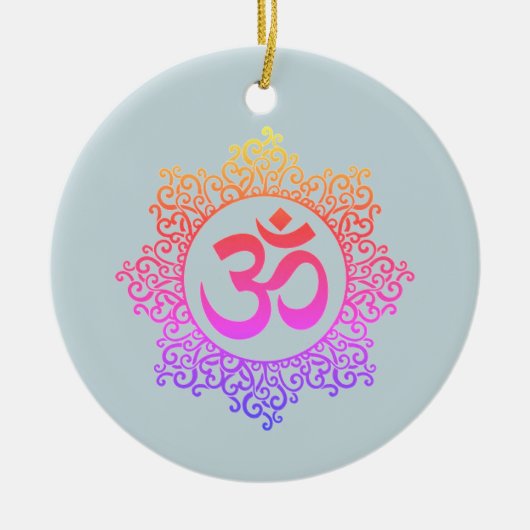 Omおよびlotusレインボーカラーシンボルのオーナメント セラミックオーナメント (正面)