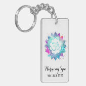 *~* OMのオウムの記号のはす水彩画の曼荼羅 キーホルダー (正面左)