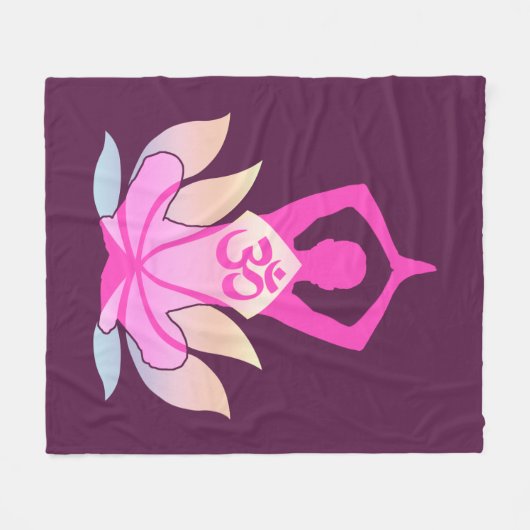 OMのナマステの紫色の精神的なはすの花のヨガ フリースブランケット (正面(横))