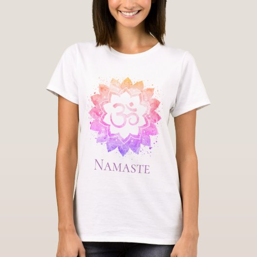 *~* OMの記号のナマステのはすの花の曼荼羅 Tシャツ (正面)