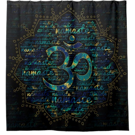OMの記号を用いるはすのナマステの単語の芸術 シャワーカーテン (正面)