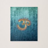 OMの青い真鍮の金ゴールドのダマスク織のアジアのヨガSpiritualität ジグソーパズル (縦)