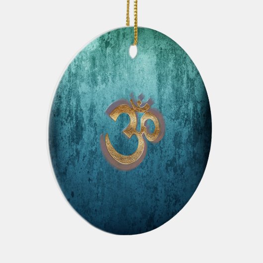 OMの青い真鍮の金ゴールドのダマスク織のアジアのヨガSpiritualität セラミックオーナメント (右)