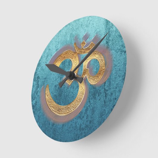 OMの青い真鍮の金ゴールドのダマスク織のアジアのヨガSpiritualität ラウンド壁時計 (傾斜)