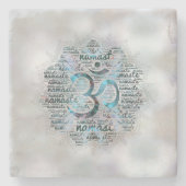 OMを持つはすの曹灰長石のナマステの単語の芸術 ストーンコースター (正面)