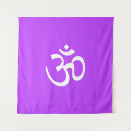 OmオウムアウトラインIcon Hinduismシンボルオーキッドパープル タペストリー