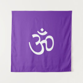 OmオウムアウトラインIcon Hinduismシンボルグレープパープル タペストリー