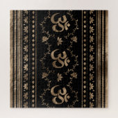 OMシンボルオーナメント – 黒と金ゴールド ジグソーパズル (横)