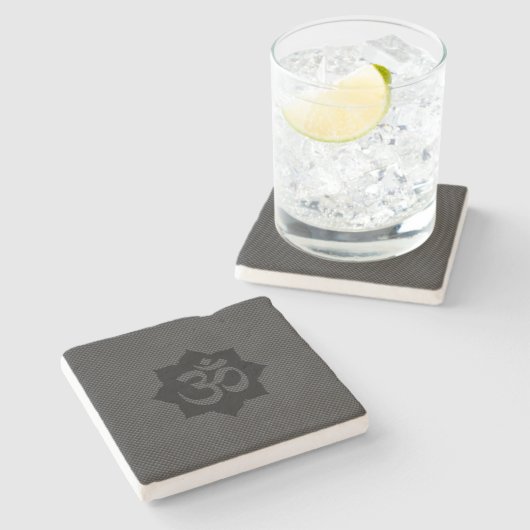 OMシンボルロータスピリチュアリティヨガカーボンスタイル ストーンコースター (横)