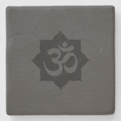 OMシンボルロータスピリチュアリティヨガカーボンスタイル ストーンコースター (正面)