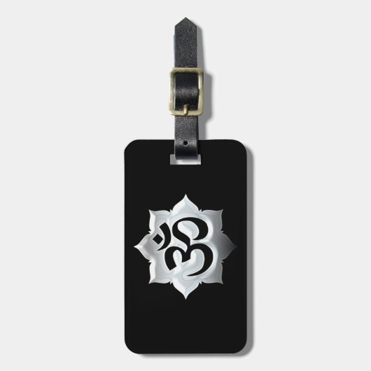 OMシンボルロータスピリチュアリティヨガクレスト ラゲッジタグ (正面縦)