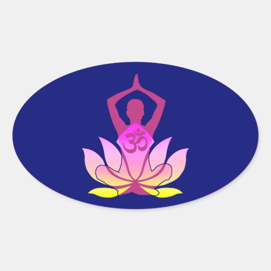 OMナマステスピリチュアルロータスフラワーヨガオンブルー 楕円形シール (正面)