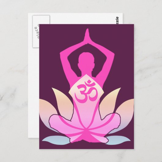 OMナマステスピリチュアルロータスフラワーヨガオンプラム ポストカード (正面/裏面)