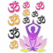 OMナマステスピリチュアル蓮フラワーヨガポーズのセット シール (正面)