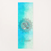 OMナマステロータスマンダラオンスペックルターコイズ ヨガマット (正面)