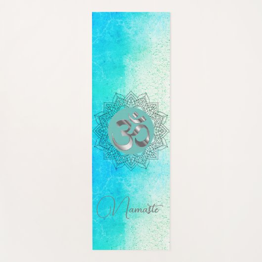 OMナマステロータスマンダラオンスペックルターコイズ ヨガマット (正面)
