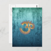 OMブルー真鍮金ゴールドダマスクアジアヨガスピリチュアリタット ポストカード (正面/裏面)