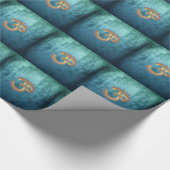 OMブルー真鍮金ゴールドダマスクアジアヨガスピリチュアリタット ラッピングペーパー (角)