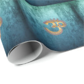 OMブルー真鍮金ゴールドダマスクアジアヨガスピリチュアリタット ラッピングペーパー (ロールコーナー)