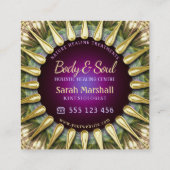 OMホリスティックパープルグリーンピーコックマンダラスクエア スクエア名刺 (裏面)