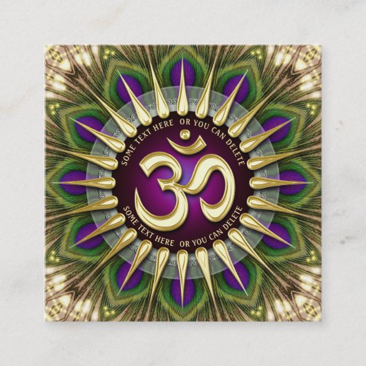 OMホリスティックパープルグリーンピーコックマンダラスクエア スクエア名刺 (正面)