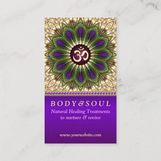 OMホリスティック紫王室の+グリーンピーコックマンダラ 名刺 (裏面)