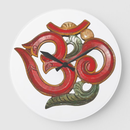 OM赤い緑の時計 – 平和と瞑想のための時間 ラージ壁時計 (正面)