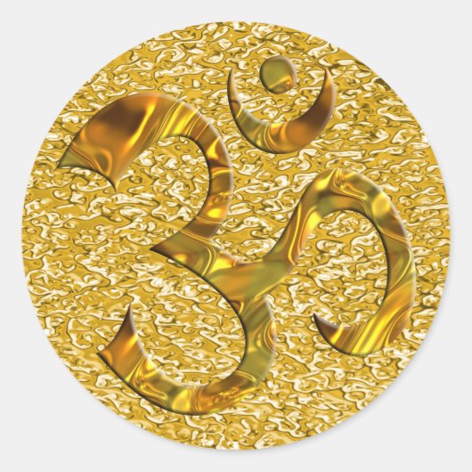 OM /オウム-金ゴールド |金ゴールド（ばちゃばちゃ）跳ねる ラウンドシール (正面)