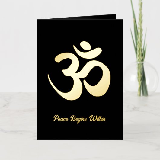 Om | 内なる平和から始まる | 呼吸の瞑想 箔グリーティングカード (正面)